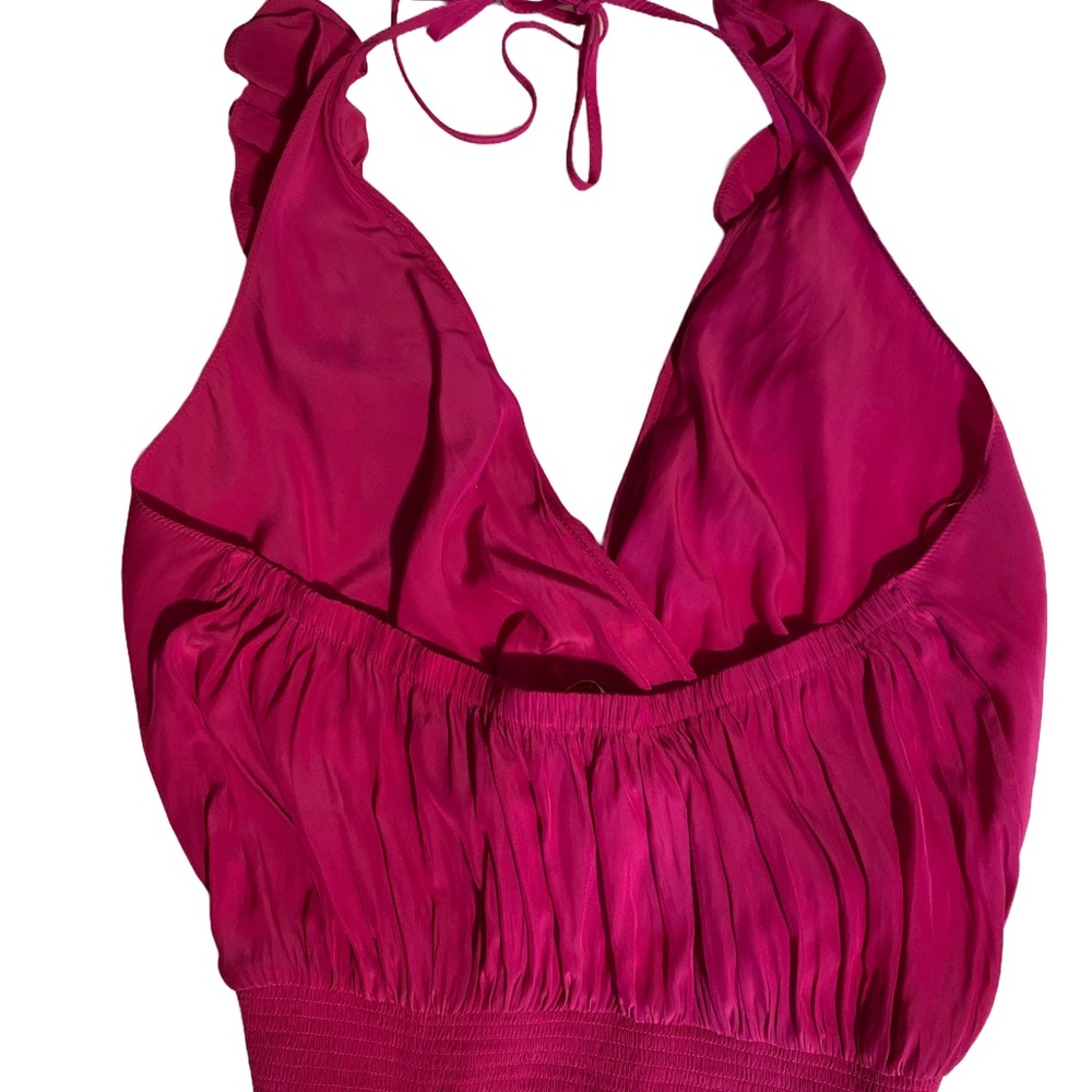 NWOT | Ramy Brook V-Neck Ruffle Halter Top | Color: Wild Rose - Picture 2 of 8